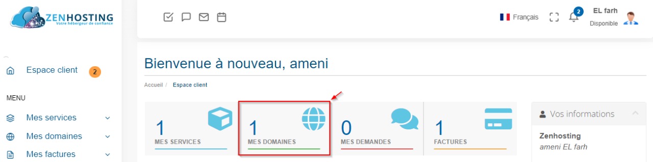Sélectionnez le nom de domaine